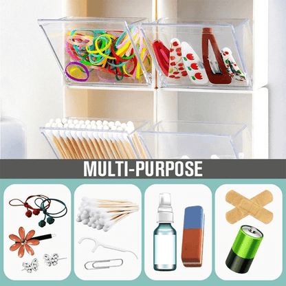 Self adhesive storage box flip top organizer