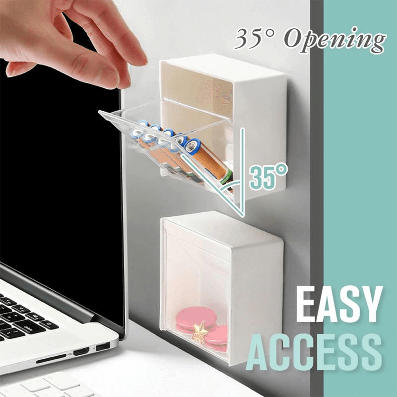 Self adhesive storage box flip top organizer