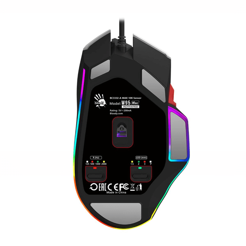 W95 max 12000 cpi ultra core activated rgb gaming wired mouse