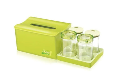 Combination tissue box with 4 cans
