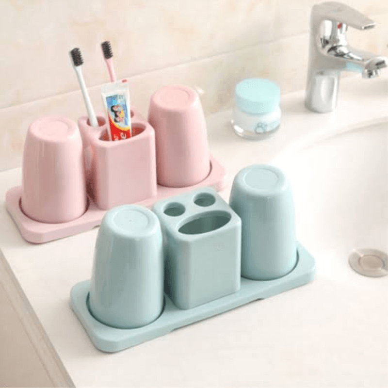 Toothbrush and toothpaste holder with 2 cups