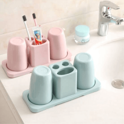 Toothbrush and toothpaste holder with 2 cups