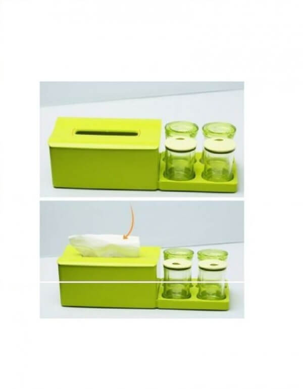Combination tissue box with 4 cans