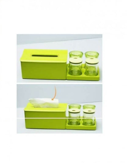 Combination tissue box with 4 cans