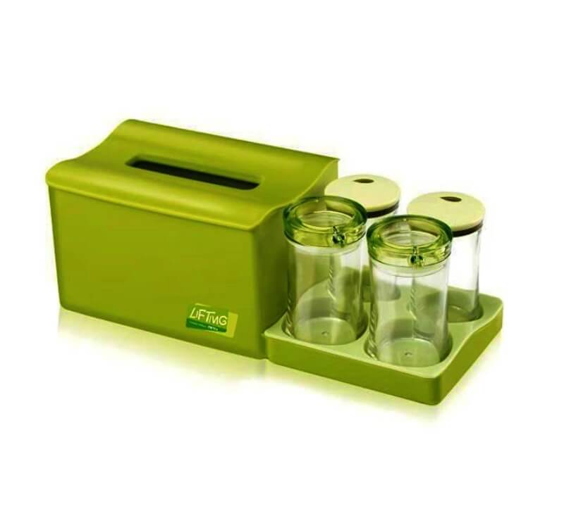 Combination tissue box with 4 cans