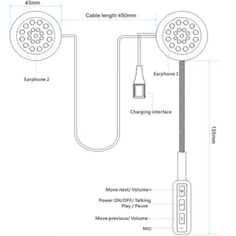 Helmet Bluetooth Headset Wireless Headphone