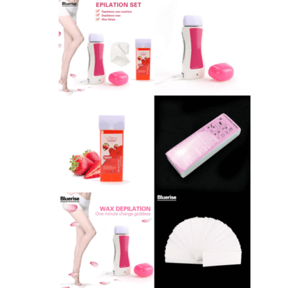 Depilatory wax heater roll on hair removal kit