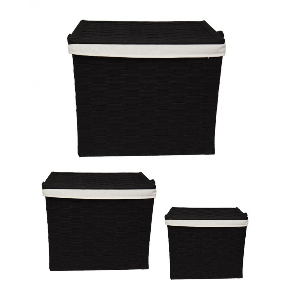 Buy Pack Of 3 Flip Interwoven Strapping Laundry Baskets Black Best